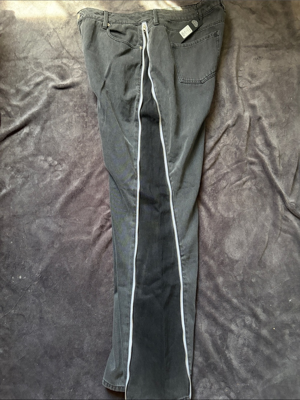 Fashion Nova Wide Leg Two-Tone Black & Charcoal Pants with White Piping